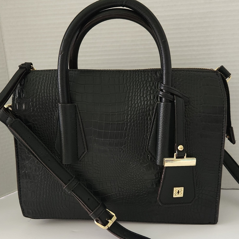 Kate Landry Black Crocodile-Embossed Satchel